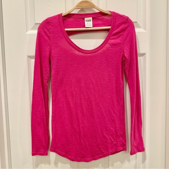 VS PINK Magenta Fuchsia Open-Back Long Sleeve Tee - Picture 1 of 6